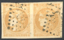 [O TB] N° 43B, 10c Bistre-jaune En Paire Avec Grandes Marges Signée Brun - Cote: 250€ - 1870 Uitgave Van Bordeaux