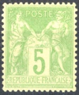 [** SUP] N° 102, 5c Vert-jaune Centrage Parfait - Cote: 100€ - 1876-1878 Sage (Type I)