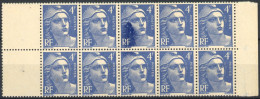 [** SUP] N° 717-cu, 4f Outremer En Bloc De 10 - Grosse Tache Bleue (timbre 3) - Zonder Classificatie