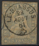 [O B/TB] N° 31a, 1f Gris-lilas (jaune), Papier Moyen, Margé - Jolie Obl Centrale 'Le Brassus' - Cote: 900€ - Used Stamps