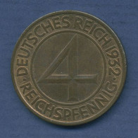 Deutsches Reich Weimar 4 Reichspfennig 1932 A, J 315 Vz+ (m3308) - 4 Reichspfennig