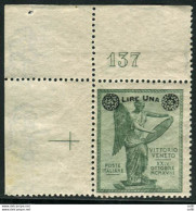 Vittoria 1 L. Su Cent. 5 Filigrana Piccola Croce E Numero Di Tavola 137 - Mint/hinged