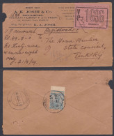 Inde British India 1929 Used Registered Cover VP Label, Value Payable, Joshi Publishers, Bombay To Tonk State, KGV - 1911-35 King George V