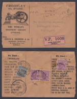 Inde British India 1937 Used Registered Cover VP Label, Value Payable, Bombay To Kishangarh, Crossley Oil Engine, KGV - 1911-35 King George V