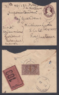 Inde British India 1926 Used Registered Cover VP Label, Value Payable, Udaipur To Kishangarh, KGV, Postal Stationery - 1911-35  George V