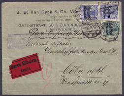 Env. Par Exprès Affr. OC2 + 2x OC4 Càpt ANTWERPEN /1.10.1915 Pour CÖLN Allemagne - Cachet Censure "Militärische Überwach - OC1/25 General Government