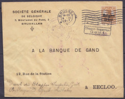 Env. "Banque Société Générale De Belgique " Affr. OC15 Flam. BRÜSSEL /9.II 1917 Pour EECLOO - Cachet [Postprüfungsstelle - OC1/25 General Government