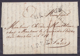 L. Datée 24 Août 1823 De BRUGES Pour PARIS - Griffes "BRUGGE" & "L.P.B.2.R" + Marque [PAYS-BAS / PAR LILLE] - Port "II"  - 1815-1830 (Hollandse Tijd)