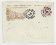 MONACO 10C LETTRE COVER ENTETE THE HOTEL METROPLE MONTE CARLO 16 AVRIL 1900 PRINCte DE MONACO - Brieven En Documenten