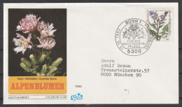 BRD: 1983, FDC Fernbrief In EF, Mi. Nr. 1191, Wohlfahrt: Alpenblumen, 120+60 Pfg. Alpen- Milchlattich.  ESoStpl. BONN 1 - 1981-1990