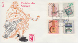 459-462 Wofa Musikinstrumente 1973: Satz Auf FDC Flötenspieler ESSt BERLIN Harfe - Covers & Documents