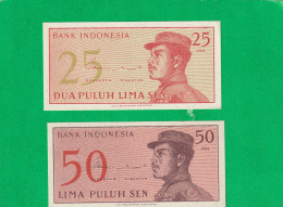 2 BILLETS  .  BANK INDONESIA  .  25 & 50 SEN .  N°  CDE 019469 & XYJ 088787  .  2 SCANNES  .  ETAT LUXE / UNC - Indonesia