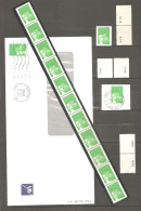 Roulette LUQUET N° 101 De 11 TVP Vert  RF- Type 2 - Numéros Noirs Au Verso + Petit Lot Se Référant.TB. - Coil Stamps