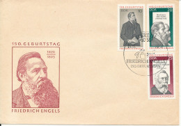 Germany DDR FDC 24-11-1970 150. Geburtstag Friedrich Engels Complete Set Of 3 With Cachet - 1950-1970
