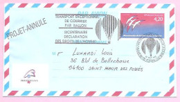 FRANCE 1989. Entier Aérogramme Y&T N°1017-AER. Transport Exceptionnel De Courrier Par Ballon. PROJET ANNULE. - Storia Postale