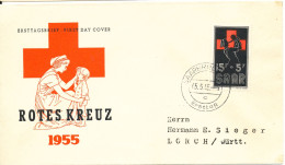 Saar FDC 5-5-1955 Red CROSS With Cachet - FDC