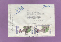 LETTRE RECOMMANDEE PAR AVION DE BELO HORIZONTE , AVEC 3 TIMBRES "OISEAU PAPA MOSCA REAL" POUR "ROLLEI WERKE" EN ALLEMAGN - Lettres & Documents