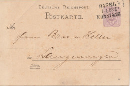 INTERO POSTALE 1888 RASEL KONSTANZ BADEN (YK1756 - Andere & Zonder Classificatie