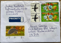 FINLAND 2024, COVER USED TO INDIA, VIGNETTE STICKER LABEL, PUBLIC HEALTH ASSOCIATION SUPPORT RYE, 2017 BIRD & 2012 STAMP - Storia Postale