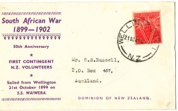 New Zealand Cover Wellinghton 21-10-1949 South African War  50th Anniversary 4 Hinged Marks On The Backside Of The Cover - Storia Postale