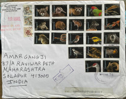 USA 2024, COVER USED TO INDIA, 23 DIFFERENT STAMP, PANTEIER, PARROT WOLF, BIRD, ANIMAL, MAMMAL SNAKE, FISH, NATURE, AIRP - Cartas & Documentos