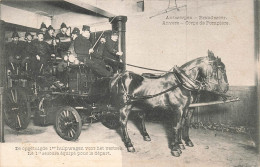 POMPIERS - Anvers - Corps De Pompiers - Le 1er Secours équipé Pour Le Départ - Voiture - Chevaux- Carte Postale Ancienne - Firemen