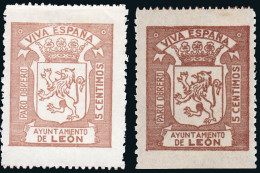 León - Guerra Civil - Em. Local Nacional - Allpeuz * 3 + 3 Castaño Rojizo - "5 Cts. Ayuntamiento" - Nationalistische Ausgaben