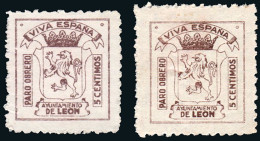 León - Guerra Civil - Em. Local Nacional - Allpeuz * 4+4a - Castaño + Castaño Oscuro - "5 Cts. Ayuntamiento" - Nationalistische Ausgaben
