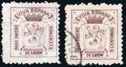 León - Guerra Civil - Em. Local Nacional - Allpeuz O 4+4a - Castaño + Castaño Oscuro - "5 Cts. Ayuntamiento" - Nationalistische Ausgaben