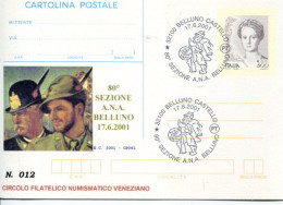 X1154 Italia, Special Card And Postmark 2001 Belluno, Costituzione Sezione A.N.A.  BELLUNO - 2001-10: Poststempel