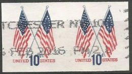 USA 1973 Crossed Flags Regular Issue - Nice Variety On Coil Pair IMPERFORATED - SC.#1519a - Used - Rollenmarken (Plattennummern)