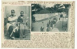 Zanzibar - Deux Vues " Native & Vue D'un Défilé Militaire à Cheval " Circulé 1901, Timbre Décollé - Tansania