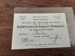 39 Carte De Membre De Sapeurs-pompiers De Vers En Montagne - Cartes De Membre