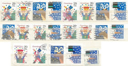 USA 1993 Christmas Xmas Cpl 21v Set USED SC.#2791/2803 - MAINLY VFU Incl. Strip And Booklet Pairs - 1981-...