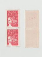 France 1997 Timbres 3 Paires Marianne  De Luquet Numéro Rouge Au Dos - 3ème Paire Présente Un Trait Blanc Sur Le Visage - Coil Stamps