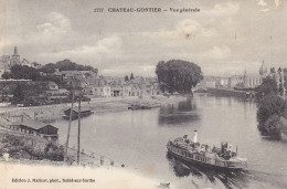 53.  CHATEAU GONTIER. CPA .VUE GENERALE. ARRIVEE DU BATEAU A VAPEUR D'ANGERS.+ TEXTE ANNÉE 1917 - Chateau Gontier