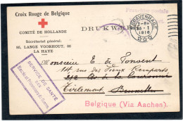 PAYS-BAS.1916.CROIX-ROUGE DE BELGIQUE. LA HAYE. SERVICE DE SANTE...(HOLLAND). VIA BELGIQUE - Covers & Documents