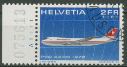 Schweiz 1972 Pro Aero Luftverkehr Boing Luftpost 968 Bogenrandnummer, Gestempelt - Oblitérés