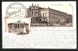 Vorläufer-Lithographie Berlin, 1895, Palais Kaiser Wilhelm I., Brandenburger Tor  - Brandenburger Tor