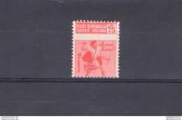 1944 RSI, N° 499da - 75 Cent. Rosa Carminio MNH** VARIETA' DENTELLATURA SPOSTAT - Andere & Zonder Classificatie