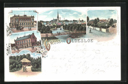 Lithographie Oldesloe, Pavillon, Stadthaus, Soolbad  - Bad Oldesloe