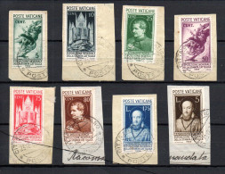Vatican (Italy) 1936 Old Set Catholic Exhibition Stamps (Michel 51/58) Used On Coverparts - Gebraucht