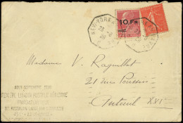 Let POSTE AERIENNE - 3   10Fr. Sur 90c. Rouge, Berthelot, ILE De FRANCE + N°199 Obl. NEW-YORK A PARIS 23/8/28 S. Env., T - 1927-1959 Storia Postale