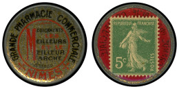 VARIETES - 137   Semeuse Camée,  5c. Vert Sur Rouge, Timbre-Monnaie GRANDE PHARMACIE NIMES, TB - Usati