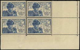 ** VARIETES - 743   Journée Du Timbre 1945, BLOC De 4 Cdf Avec Jolie Variété De PIQUAGE DOUBLE, TTB - Unused Stamps