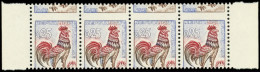 ** VARIETES - 1331   Coq, 0,25 Bleu, Rouge Et Brun, PIQUAGE à CHEVAL, BANDE De 4 Avec Bords De Carnet, TB - Nuovi