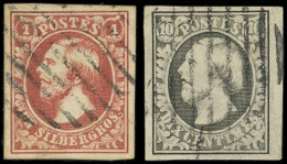Delcampe - LUXEMBOURG 1/2 : 10c. Gris Noir Et 1s. Brun-rouge, Obl., Belles Marges, TB - 1852 Guillaume III