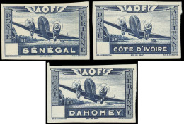 (*) Colonies, PA, Type E De 1942, 3 Essais Non Dentelés En Bleu Sans Faciale, Côte D'Ivoire, Dahomey Et Sénégal, TB - Collections (en Albums)