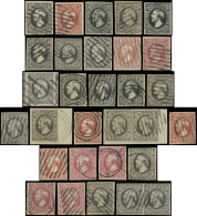 Luxembourg, N°1 10c. Gris-noir (20 Ex. Dont 2 Paires), N°2 1s. Brun-rouge (10 Ex.), Tous Exemplaires Choisis Pour Leur N - 1852 Guillaume III