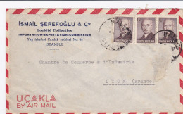 Turquie - ESC De Istanbul Pour Lyon (69) - 9 Août 1949 - Timbre 10k President Ismet Inonu - 2 CAD - Covers & Documents